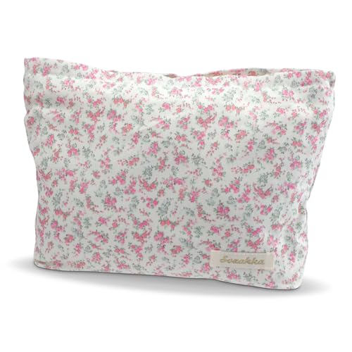 giteo bedding Bolsa de maquiagem estética, bolsa organizadora de maquiagem floral acolchoada, bolsa de higiene de viagem para mulheres e meninas, bolsa de cosméticos portátil de uso diário, linda