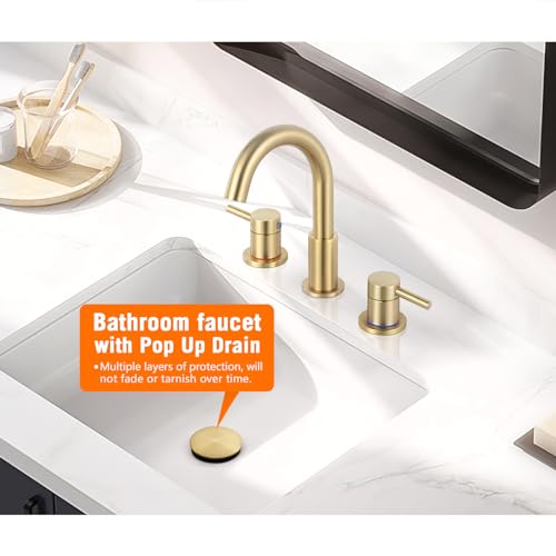 Kzh KZH-WBF-006G-XS Bathroom Faucet For Sink 3 Hole 8 Inch Spread Brushed Gold thumb #2