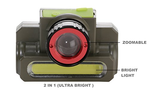 Image of DOCOSS 2 in 1 Zoomable Military Rechargeable LED Head Torch Ultra Bright Water Resistant Cree USB Rechargable Head lamp Headlight for Camping Cycling Trekking(Green, ABS)