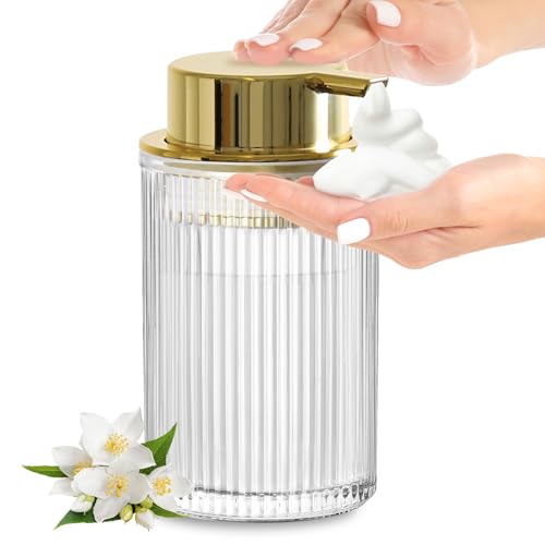 KASUNTING Foaming Soap Dispenser, 11oz Glass, Gold Pump