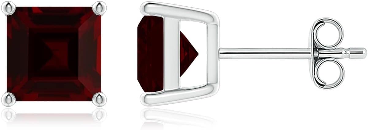 ANGARA Basket-Set Square Garnet Stud Earrings in Sterling Silver/14K Solid Gold/Platinum | Natural Garnet Solitaire Studs for Women | January Birthday, Anniversary, Gemstone Jewelry Gift - Image 4