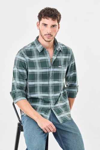 Image of SNITCH Men Casual Shirt | Regular Fit Full Sleeve Spread Collar Checkered Pattern | Durable Cotton Blend & Breathable Fabric Smart Casual Outings