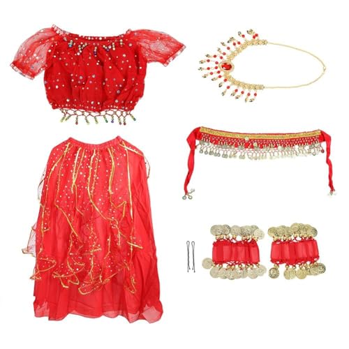 Conjunto de Fantasia de Dança do Ventre para Meninas, Vestido Longo, Roupa de Dança Indiana, Pulseir