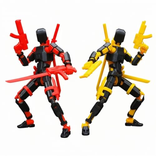 Image of ONNGEO 2 PC Black Action Figures Kit Titan 13, 3D Printed Multi-Joint Movable Robot, T13 Lucky Action Figure, Dummy Robot Action 13, Desk Decoration Creative Robots, Nova 13 Mechanical Doll (BYel, BR)