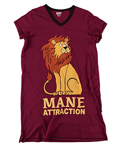 Image of Lazy One Women's Novelty Nightshirt - Mane Attraction Lion Cotton Nightgown, Sleep Shirt, Women's Sleepwear, S /M