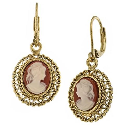 1928 Jewelry Dark Carnelian Oval Cameo Heart Frame Drop Earrings Cover