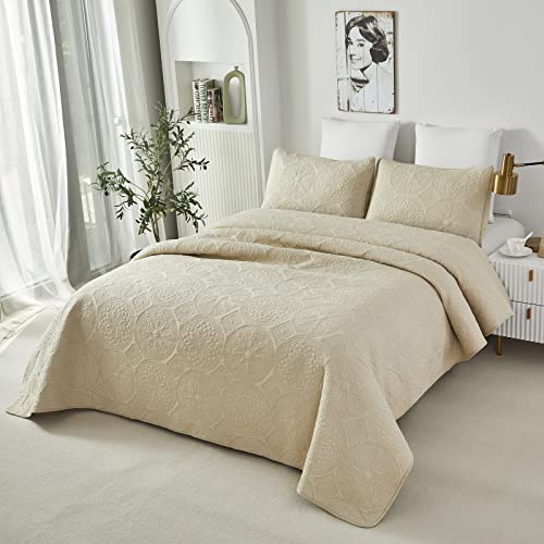 Brandream Luxury Beige Medallion Quilt Bedding Set King Size Cotton Queen Size Bedspread Coverlet Set #TOP1