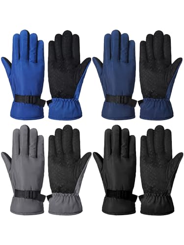 Fourluoo 4 Pair Winter Ski Gloves for Men Solid Color S Modern Style
