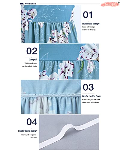 Auselily Women Short Sleeve Loose Print Floral Pleated Casual Long Maxi Dresses With Pockets (Xl, Light Blue) #TOP1