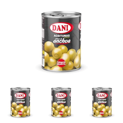 Dani - Aceitunas (Extra Grandes) rellenas de Anchoa 350 gr. (Paquete de 4)