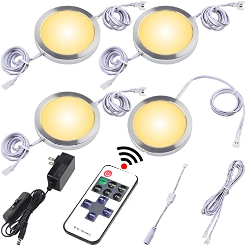 Lvyinyin Round LED Puck Lights of Dia 2.4', Glass Display Cabinet Light Strip, Wireless RF Remote...