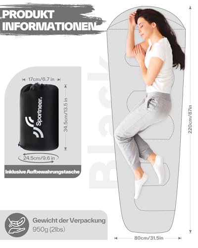 Sportneer Schlafsack Sommer Mumienschlafsack 220 × 80 cm, 950g – Ansicht 2