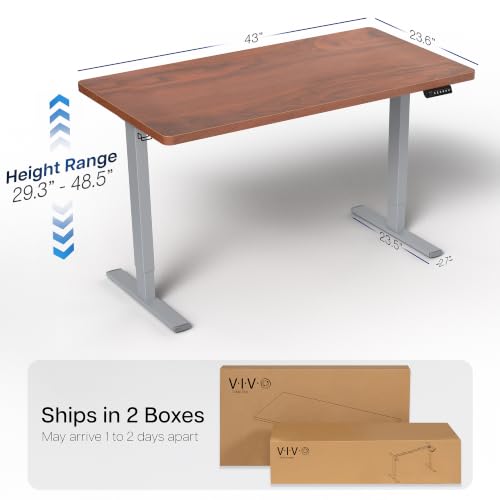 Image of VIVO Electric 43 x 24 in Standing Desk, Memory Height Adjustment, 1B Series, Holds 220 lbs, One-Piece Dark Walnut Top, Gray Frame, DESK-KIT-1G4D