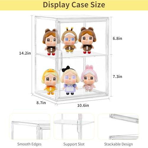 Image of Acrylic Display Case with Removable Shelf, 2 Tier Clear Plastic Stackable Storage Bins with Magnetic Lids, Figure Display Case for Collectibles Cosmetic Acrylic Box, 4 Pack