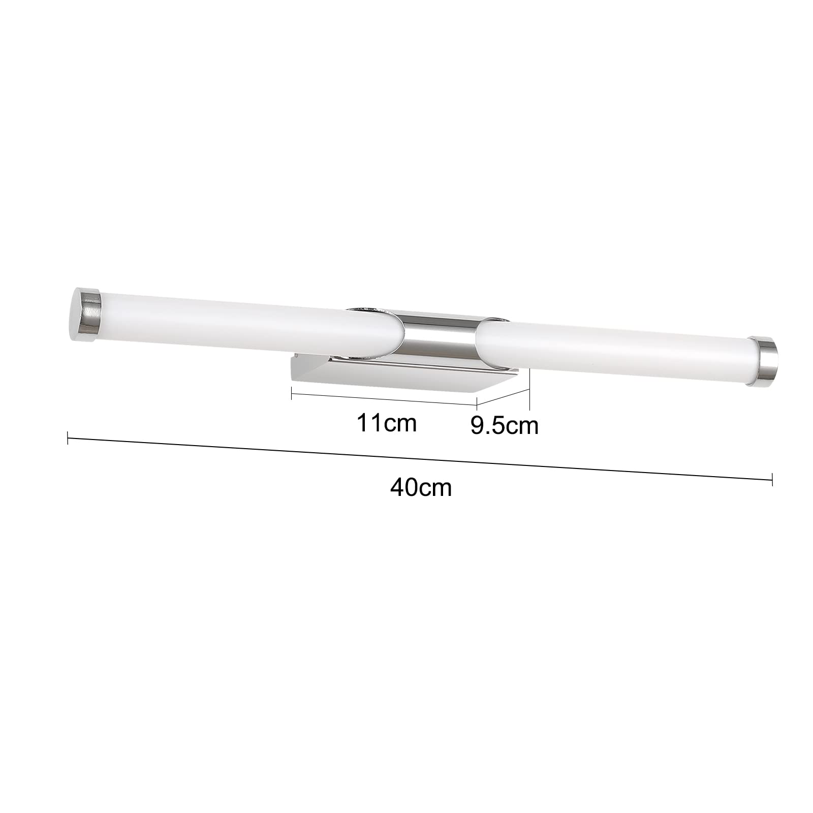 LED-Spiegelbeleuchtung fürs Badezimmer, 40 cm Chrom, wandmontiert, neutralweiß 4000K, IP44 wasserdicht, Make-up-Licht