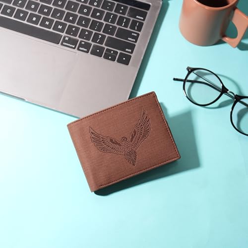 Image of VEMILIO Vegan Leather Wallet for Men | Eagle Print Embossed Premium Bifold Wallet | 3 Card Slots | 2 Cash Compartments | 1 Coin Pocket & 2 Secret Slots | Stylish, Durable & Gift for Men (Eagle, Brown)