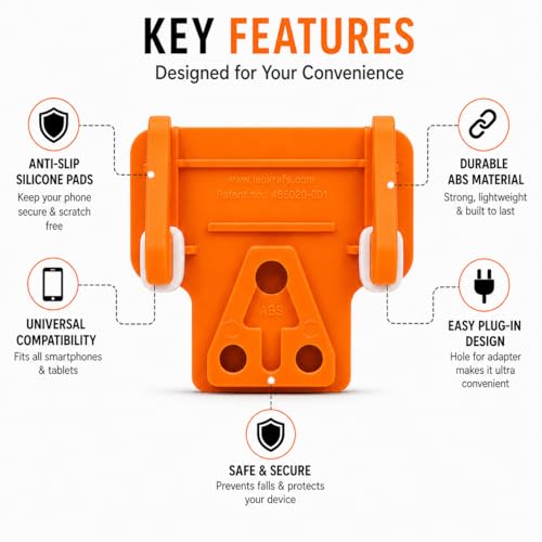 Image of Leo Universal Mobile Holder & Wall Socket Charging Stand | Anti-Slip ABS Mobile Stand for Smartphones & Tablets | Portable Multi Phone Holder for Home, Office & Travel
