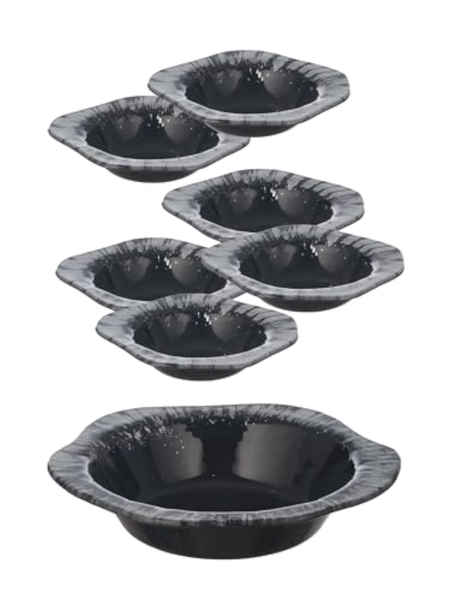 Black & Silver Glass Pudding Set Pack of 7