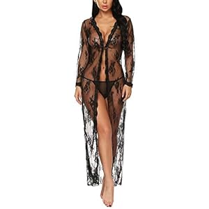 BESDEL Sexy dameslingerie, doorzichtige nachtkleding, lange kanten jurk, kimono, cardigan