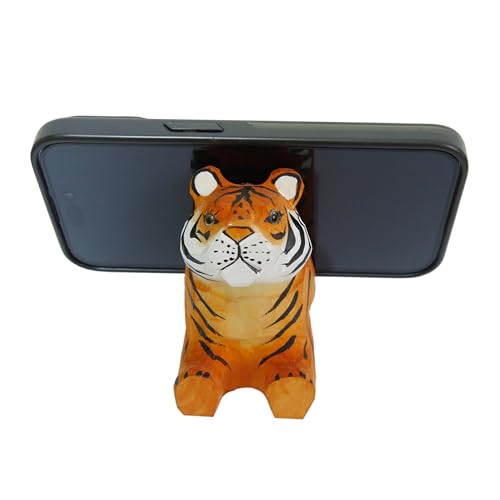 Support de téléphone en bois de tigre sculpté main pour bureau et décoration