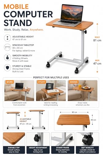 Image of Hight Adjustable Multi Purpose Trolley Table for Home and Hospital, Laptop, Weight Around 6.5 kg,