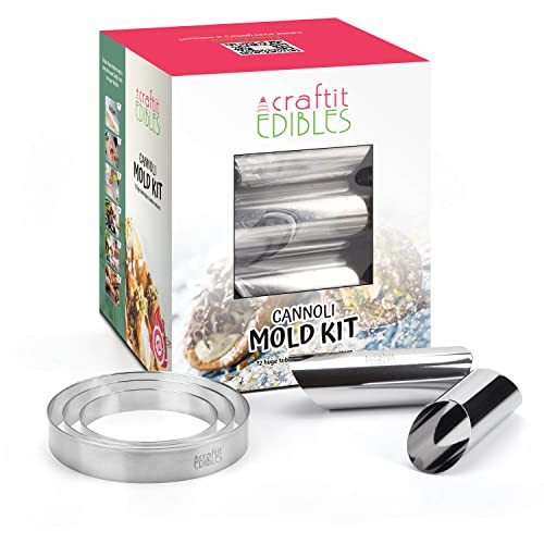 Cannoli Forms Canoli Tube Set - 15 Extra Large Cannoli Tubes Molds Stainless Steel Cannoli Mold Kit with Cutter - Safety Edges, Extra Large Cannoli Shell Molds + 3 Cookie Cutters - CraftIt Edibles