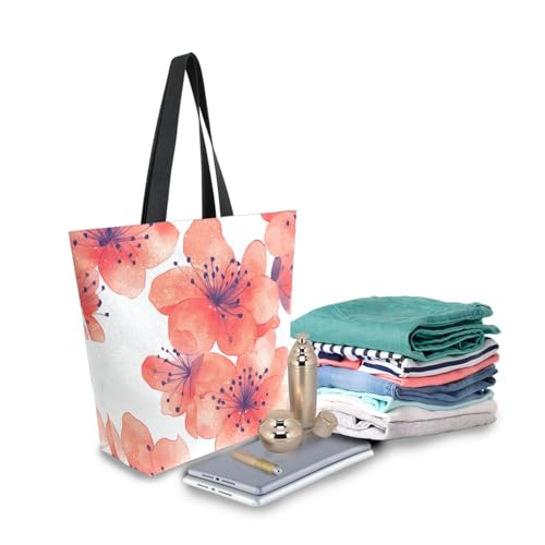 Extra Large Shoulder Tote Bag for Beach Travel Weekender Gym Red Coral Flower Pattern Reusable Grocery Canvas Shopping Bag3