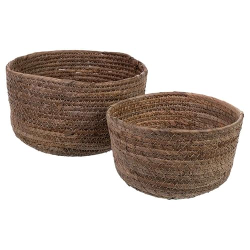 Ensemble de 2 paniers en fibres de feuilles de bananier D25x16h-D21x13
