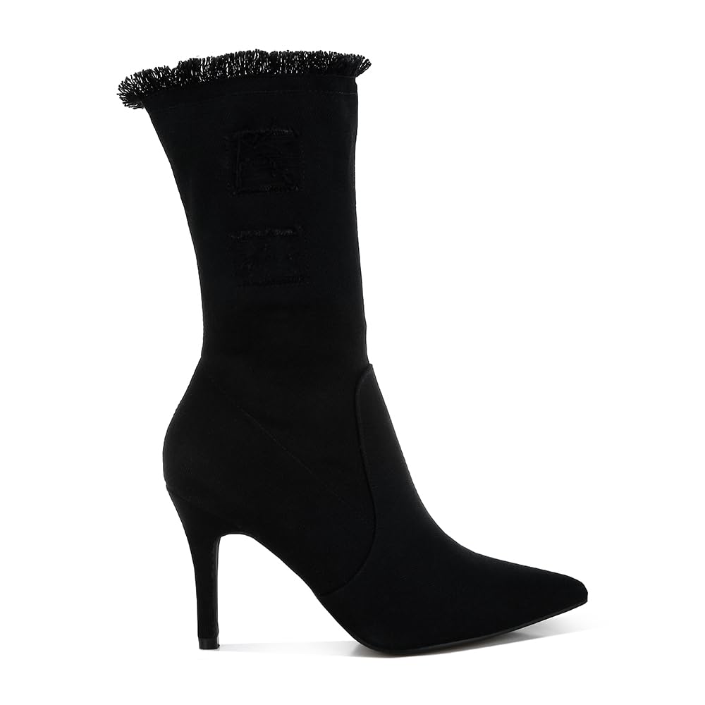 London Rag Himkok Distressed Denim Mid-Calf Boots