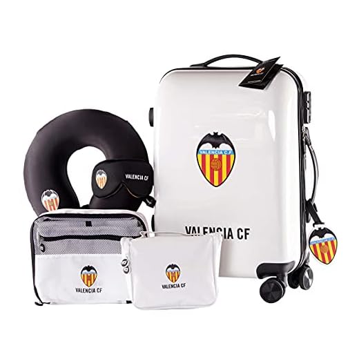 Valencia Club de Fútbol - Pack de Viaje Maleta y Accesorios - Producto Oficial del Equipo Temporada 19/20. Incluye Almohada Cervical, Organizador de Equipaje, Neceser, Antifaz y Etiqueta de Equipaje.