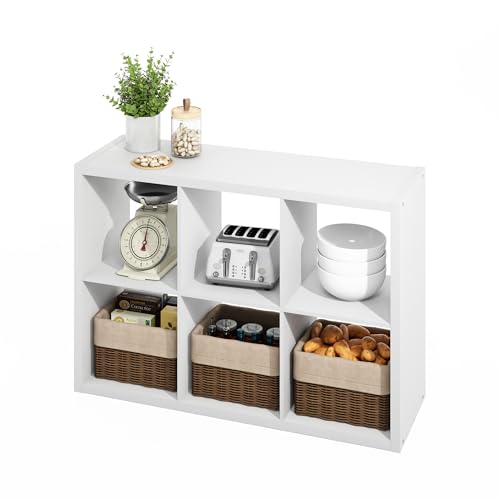 Image of Furinno HERMITE Kitchen Island, 6-Cube Coffee Bar, Extra Thick Kitchen Storage, Bakers Rack, for Pantry Organizers and Storage, Kitchen Organization, White