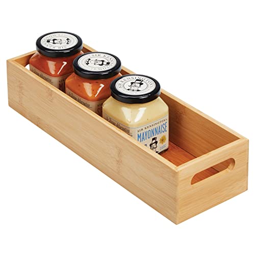 mDesign caisse de rangement à poignées – boite en bois pratique pour les aliments – pour les épices, les noix, ou les bouteilles – boite en bambou ouverte élégante pour la cuisine – couleur bambou