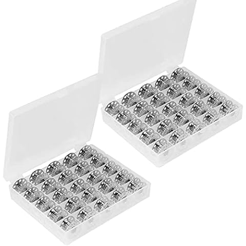BetterJonny 50 Stück Nähmaschinenspulen, Metall Leer Unterfadenspule Garnspule Spulen Nähmaschine mit Aufbewahrungsbox für Haushaltsnähmaschine Nähzubehör Handwerk Werkzeuge,Silber Cover