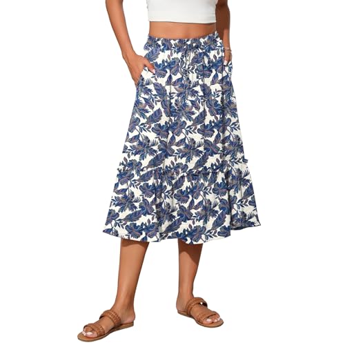 Image of Witsmile Summer Skirts Midi Length Flowy Pleated Tiered Skirts for Women 2025 Dressy Casual(FP Blue Leaf,XL)