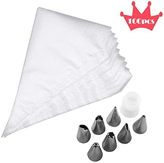 KTOMO 100 Pack Pastry Piping Bags 12-Inch Disposable Icing Bags with 8 Tip