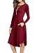 levaca Womens Fall Long Sleeve Pleated Swing Loose Casual Tunic Dress Wine L