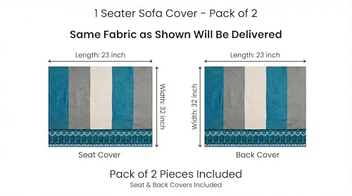 Image of Velvet 1 Seater Sofa Cover Fully Covered | Anti Skid Non Slip | Printed Aqua Blue | Sofa Slipcover for Living Room