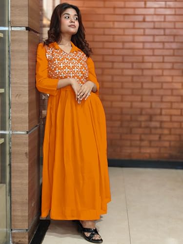 Image of EthnicJunction Women's Georgette Regular Fit Yoke Embroidery Anarkali Maxi Dress | Navratri Speical Kurta