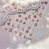1 Sheets Strawberry Nail Art Stickers Cute Summer Nail Stickers 5D Self-Adhesive Gold Bow Heart Frame Nail Decals Embossed Strawberry Nail Art Decals for Women Acrylic Nails Decorations Supplies