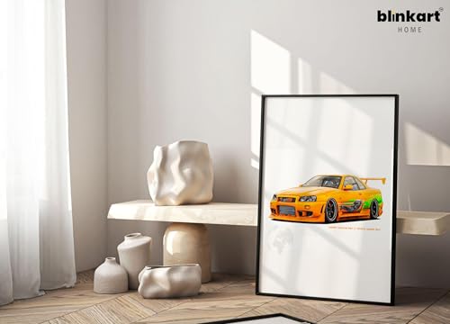 Image of BLINKART Nissan & Toyota Skyline & Supra Framed Posters Gift Items Boys Room Wall Decoration Bedroom Office Studio Synthetic Wood Frame & Acrylic Glass Ready to Hang - 18x12 Inch, (A4 Size) - CAR-268