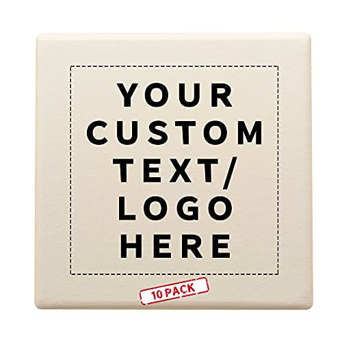 10 4" Square Ceramic Coasters Set - Customizable Text, Logo - Cork Bottom, Serve Ware - Natural 10 4" Square Ceramic Coasters Set - Customizable Text, Logo - Cork Bottom, Serve Ware - Natural
