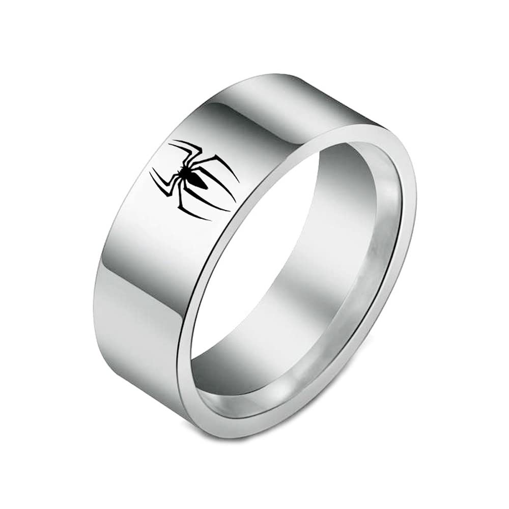 Silver Spider Ring For Men Women Stainless Steel Punk Goth Cool Rock Knuckle Engraved Animal Spider Ring Band 8mm Size 7 8 9 10 11 Cosplay Halloween Jewelry For Husband-image-24