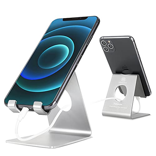 Cell Phone Stand , Toiyason Desk Phone Holder, Cradle, Dock, Compatible with All 4-8inch Phones, Office Kitchen Traveling Accessories T1 Grey