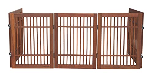 Pet Dog Gate For Extra Wide Doorways Strong And Durable Freestanding Folding Acacia Wood Hardwood Portable Wooden Fence Indoors Or Outdoors By Urnporium (Brown Pet Gate, 5 Panel 24" Tall) #TOP4