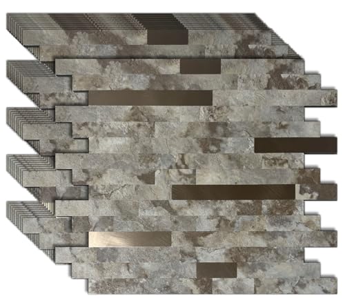weimeisc 10 Sheets Peel and Stick Backsplash Tile for Kitchen, Self-Adhesive Mosaic Tile, Stick on Bathroom Vanities，Fireplace Décor, Laundry Table(11.88" X 11.88") (Coffee+Bronze)
