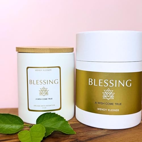 Image of Blessing Scented Soy Coconut Candle Phthalate-Free 12 oz | White Tea, Sage & Eucalyptus | A Wish Come True | Cleansing Aromatherapy Home Fragrance