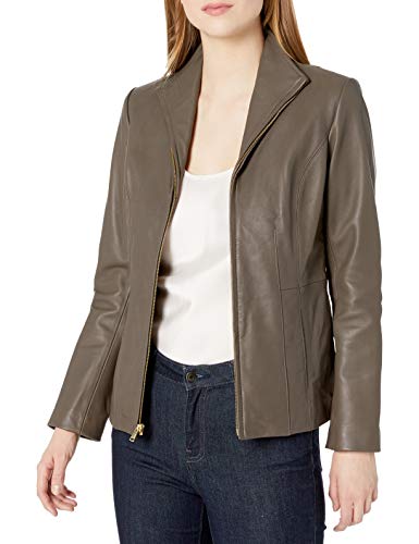 Image of Cole Haan Women's Leather Wing Collared Jacket (Standard and Plus Size)