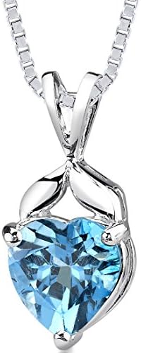Peora Swiss Blue Topaz Pendant Necklace for Women 925 Sterling Silver, Natural Gemstone, 3 Carats Heart Shape 9mm with 18 inch Chain