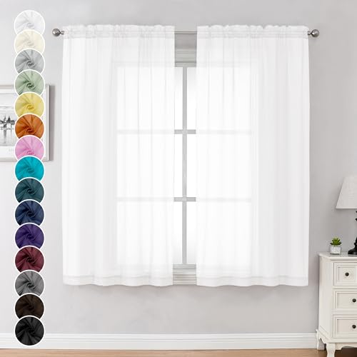 Image of Chyhomenyc White Sheer Curtains 63 Inch Length 2 Panels Set, Light Filtering Rod Pocket Window Curtain Treatment Drapes for Bedroom Living Room, Each 42Wx63L, Set of 2, White
