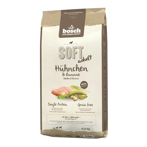 Bosch HPC Soft Hundefutter halbfeucht Hühnchen & Banane 12,5 kg | Trockenfutter mit 60 % frischem Hühnchen, getreidefreie Rezeptur, Single Animal Protein, softe Kroketten, Made in Germany
